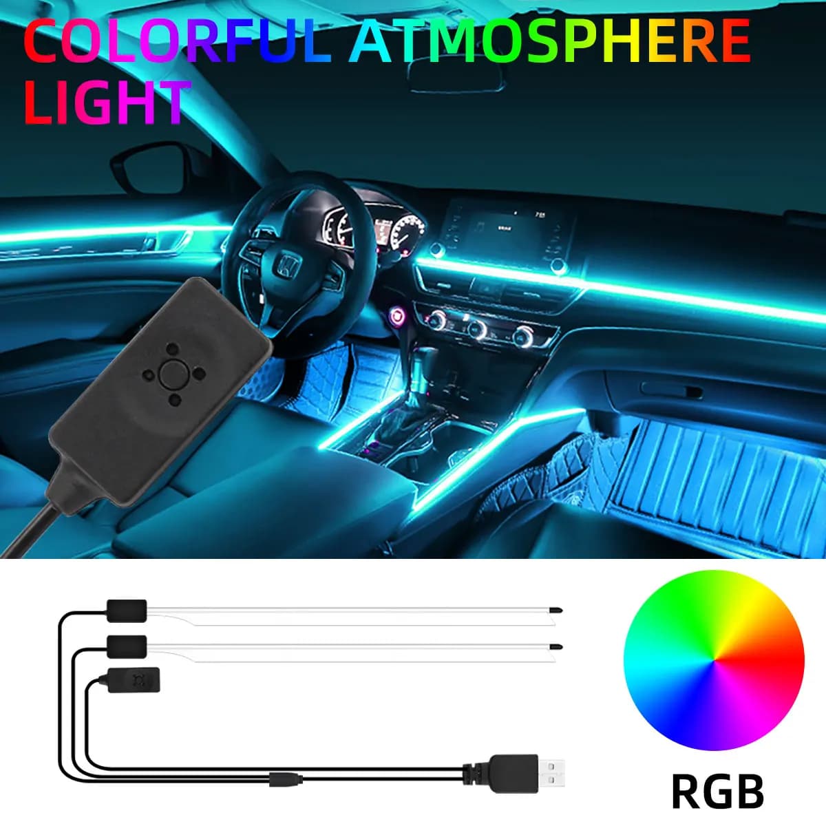 3/5M Auto Atmosfera di Illuminazione HA CONDOTTO LA Striscia 12V RGB USB Flessibile Lampada Ambientale Flessibile EL Linea di Luce Fredda Tubo Luce Affumicata barra