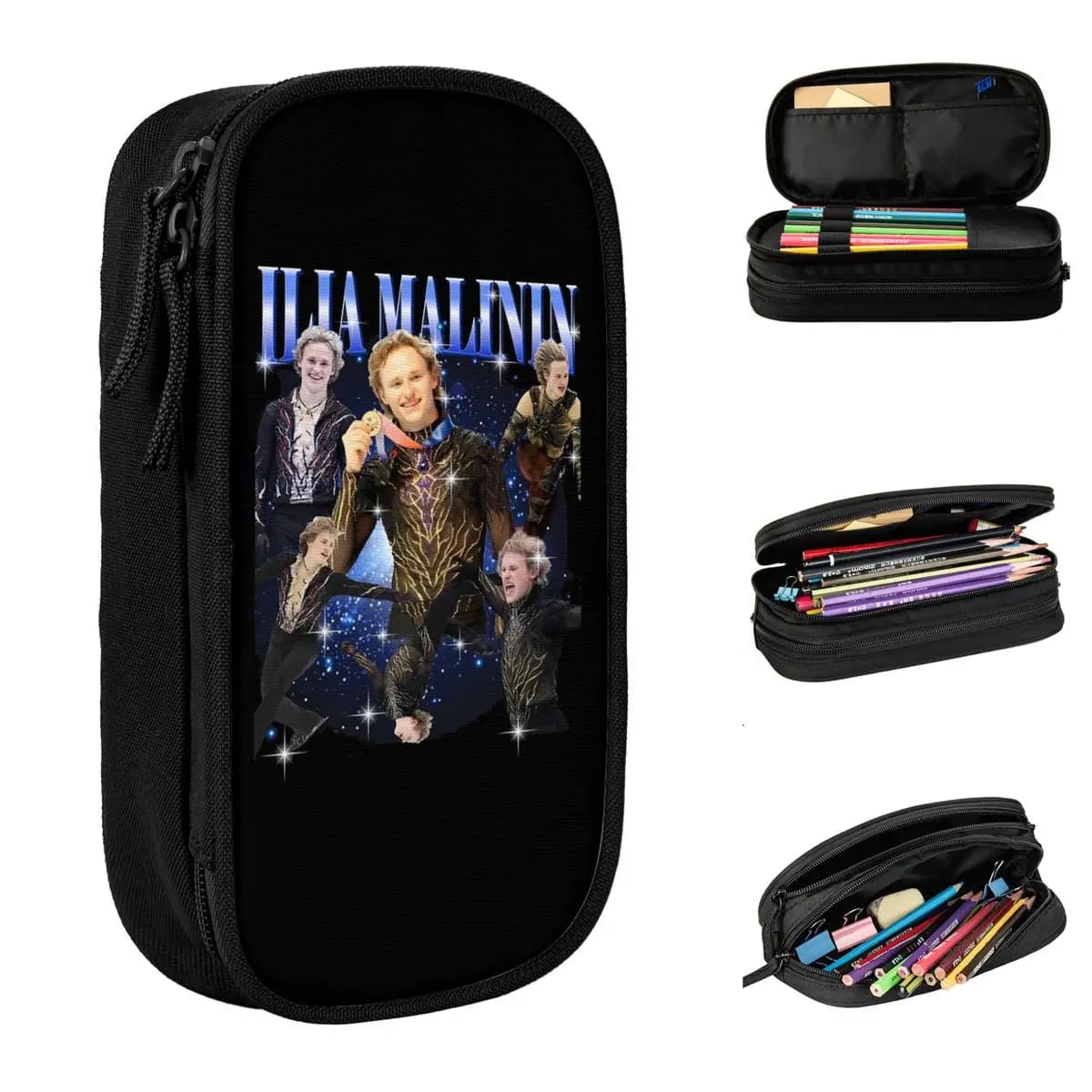 Astuccio per matite Ilia Malinin Quad Jump Legend, astuccio per pattinaggio su ghiaccio, portapenne per studenti, astuccio con cerniera per la scuola