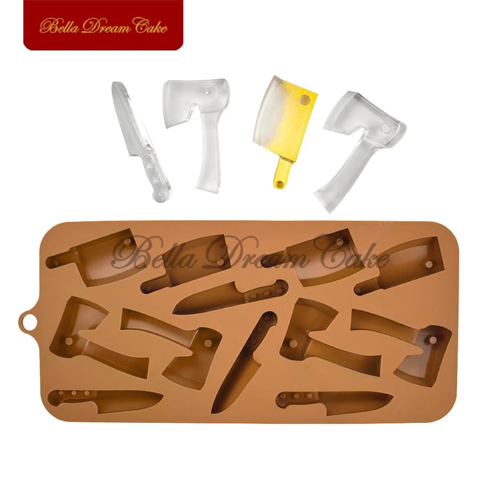 3D Hallowen Coltello/Ascia Design Stampo in silicone per cioccolato Gelatina fai da te Stampo per mousse fondente Modello di cubetto di ghiaccio Strumento per decorare torte Bakeware