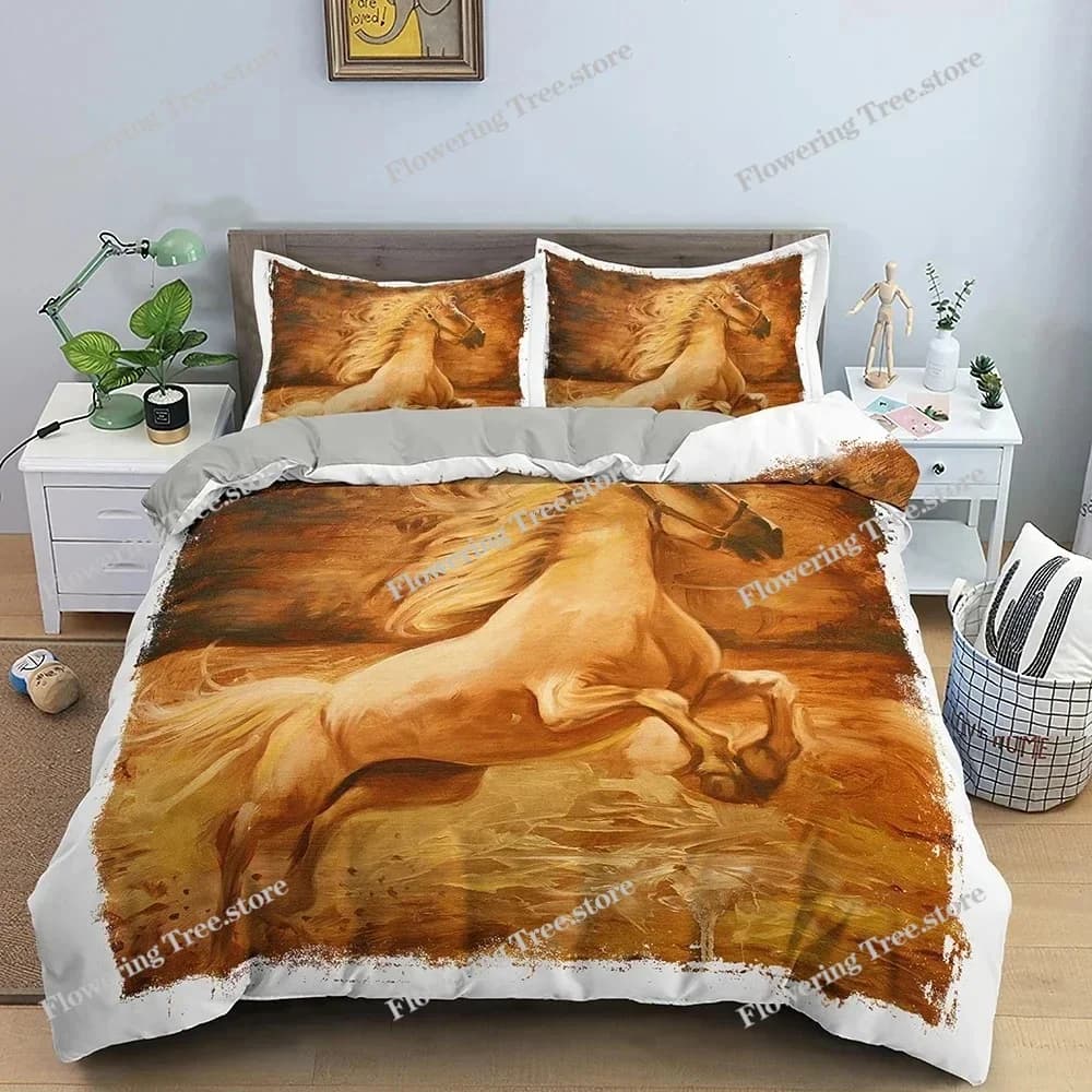 Animal Horse Bedding Set Boys Girls Twin Queen Size Duvet Cover Pillowcase Bed Kids Adult Fashion Home Textileextile