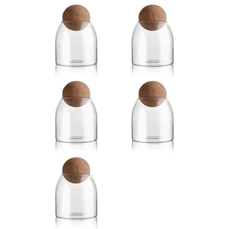 ABGR-5X Clear Glass Bottles, Glass Food Storage Containers With Airtight Round Cork, For Candy, Nut, Spice, 9 X 10Cm