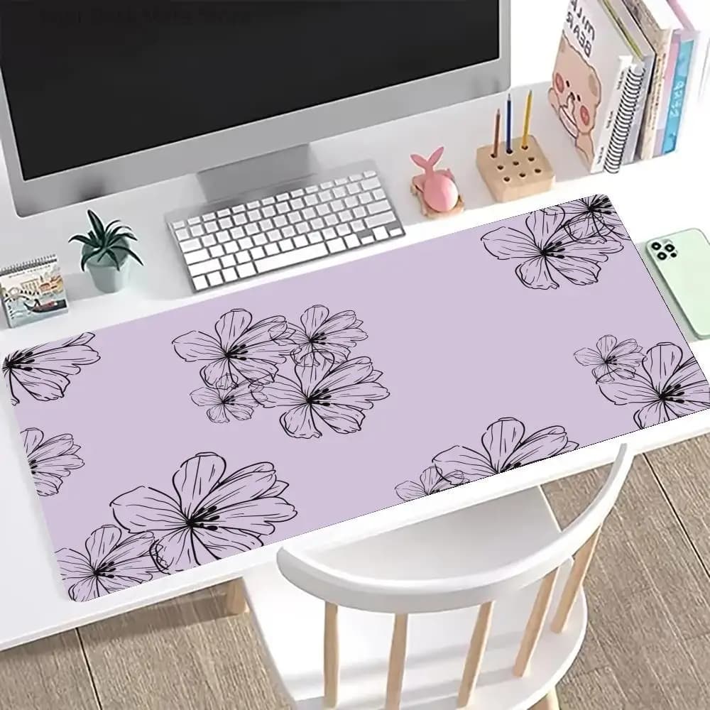 Purple Flowers Mouse Pad Computer Accessories Office Game Table Mats X Rubber Anti-slip Gaming Keyboard Mousepads Desk Pads