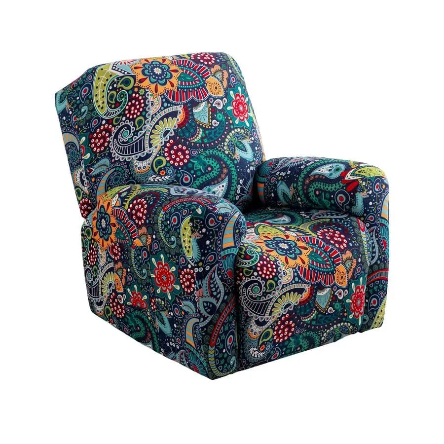 Printed Cover for Reclining Armchair with Pockets, Single Lining for Reclining Armchair, 4 Pieces, Lazy Boy Armchair Cover with Elastic Fund