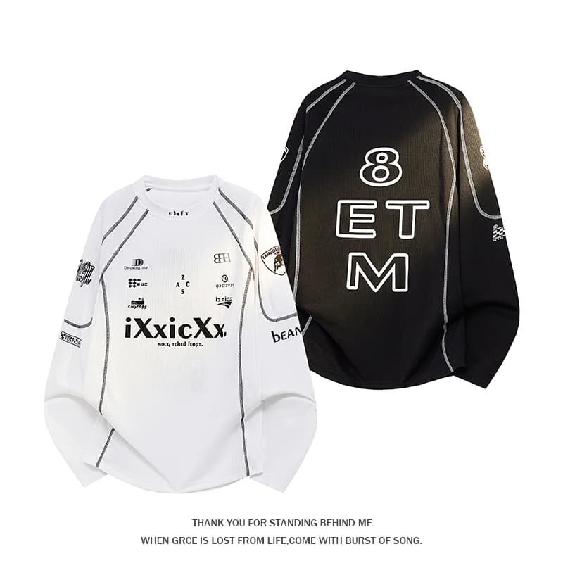 Men's Plus Size American Streetwear Letter Print Long Sleeve T-Shirt Loose Casual Fall Top