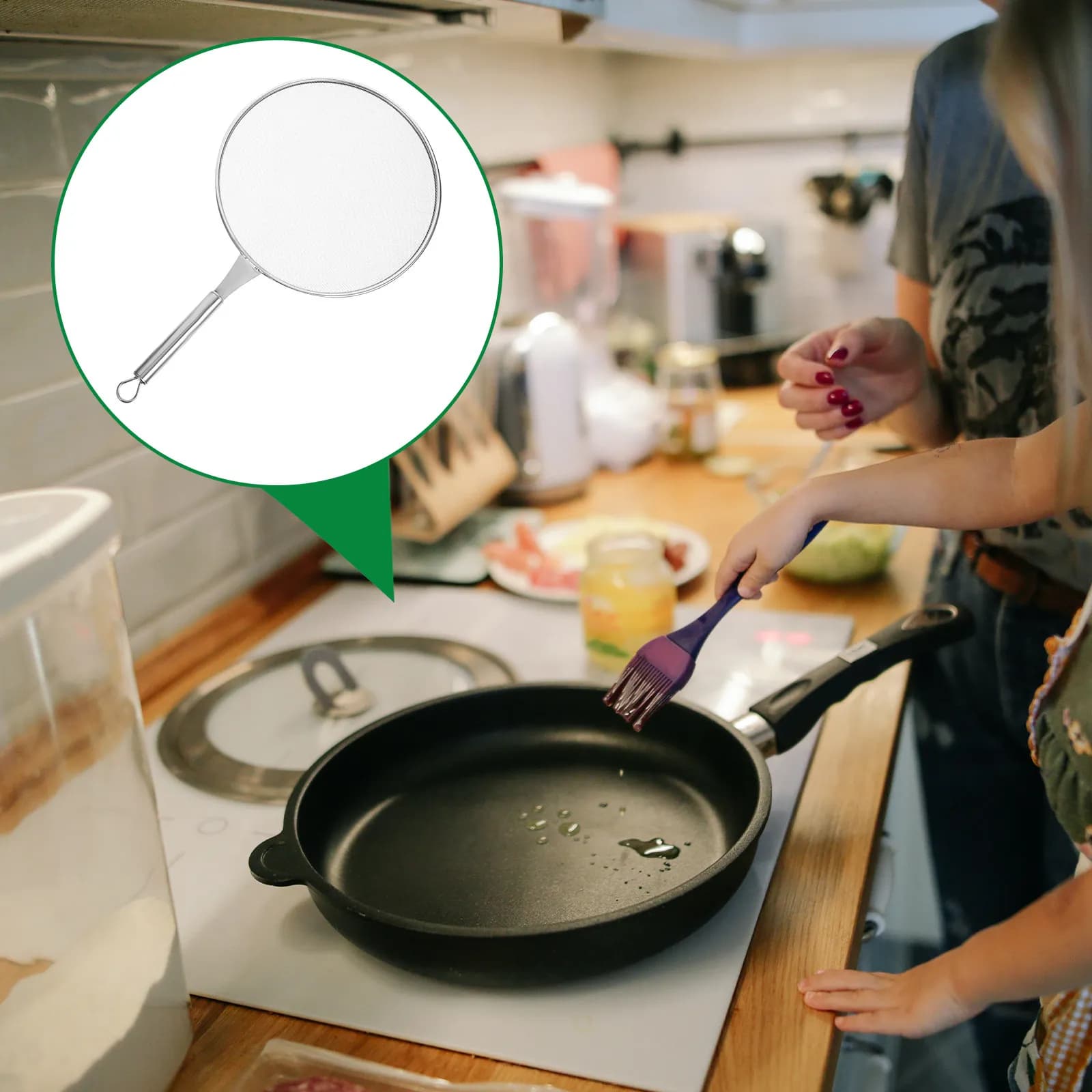 1 pcs Stainless Steel Antique Scratch Screen 25 cm, Anti-rust protection for pan, Kitchen tool to protect from grease