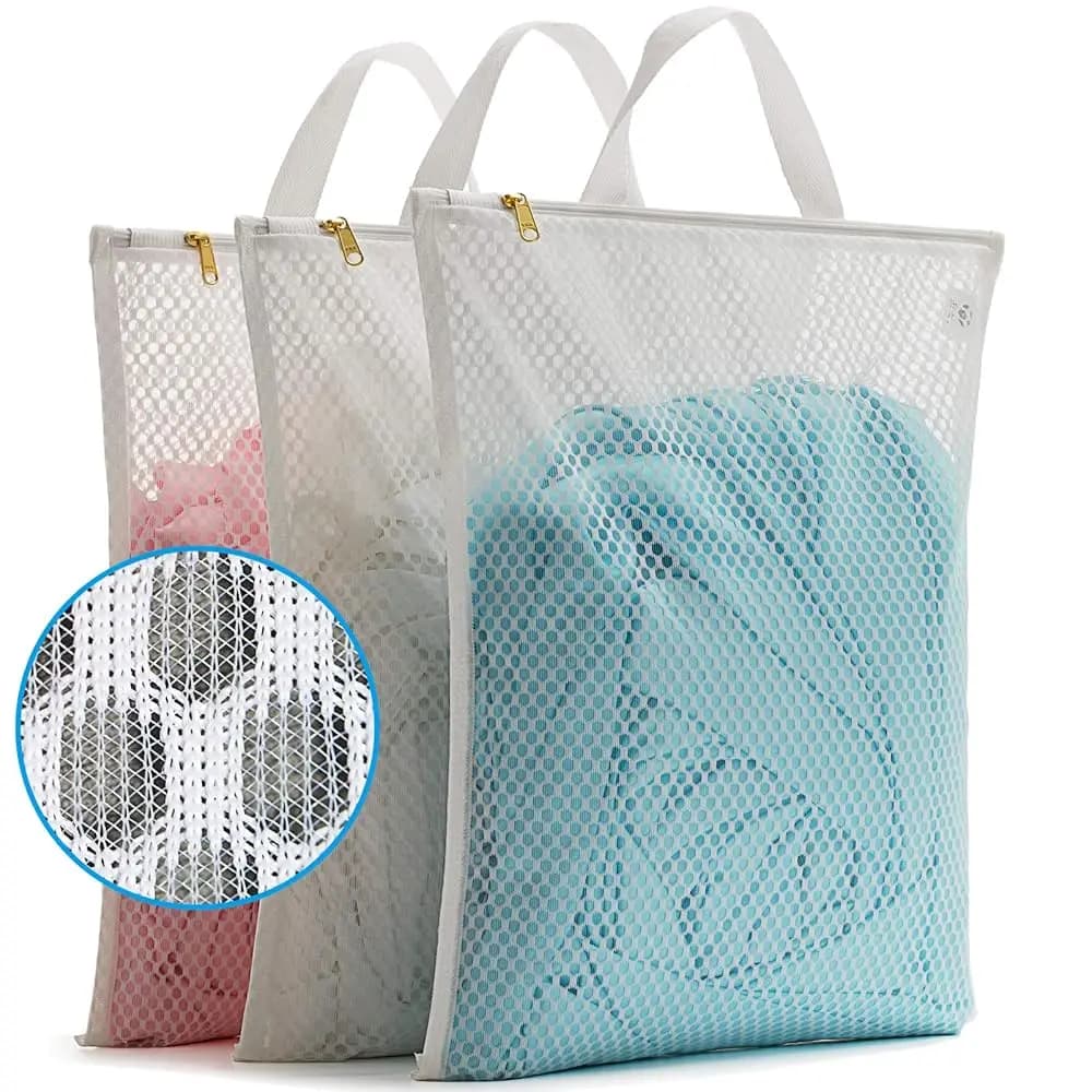 Sacchetto per bucato Tenrai in rete, con cerniera YKK, borsa da bagno appendibile, sacchetto per lavaggio reggiseni in rete fine per biancheria intima, 3 sacchetti (3L)