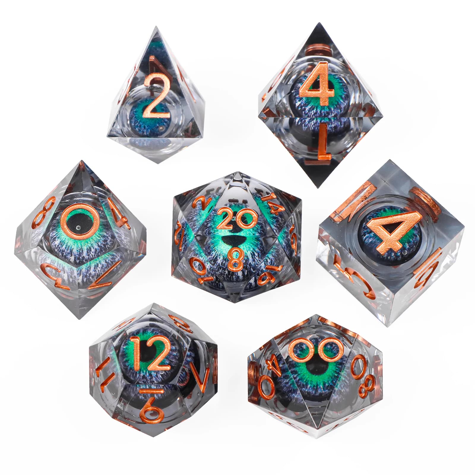 Set di Dadi Occhio di Drago con Nucleo Liquido, Dadi in Resina a Bordi Affilati per Dungeons and Dragons, Dadi Poliedrici D&D Fatti a Mano