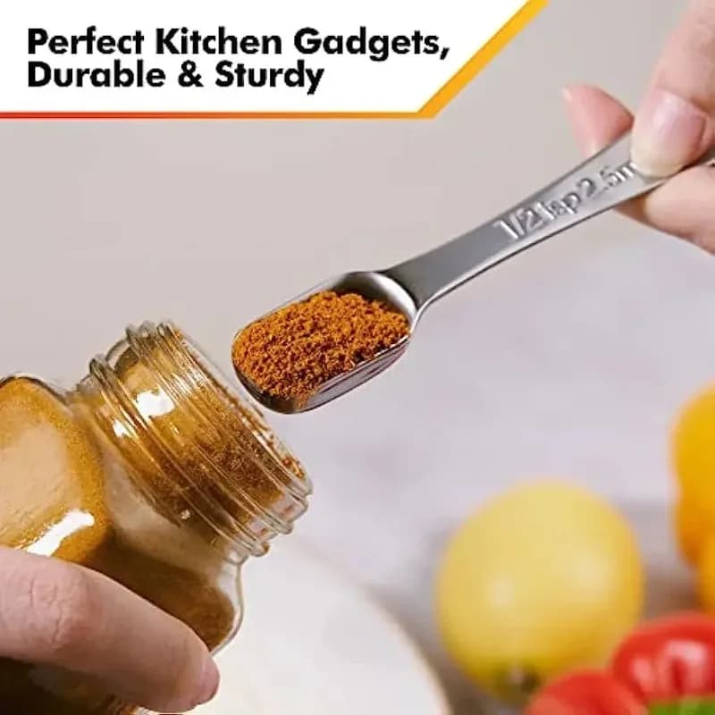 For Dry Liquid Spices 7pcs Measuring Spoon Set With Leveler Baking Narrow Long Handle Stainless Steel Cooking Kitchen Gadgets