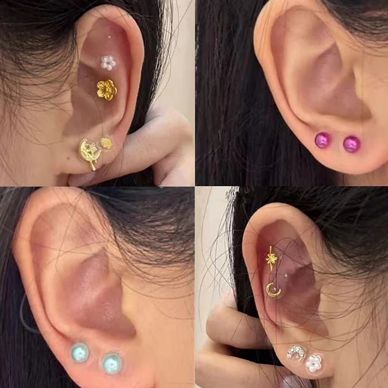 New Pearl Flower Shape Earrings for Acupuncture and Auricular Massage