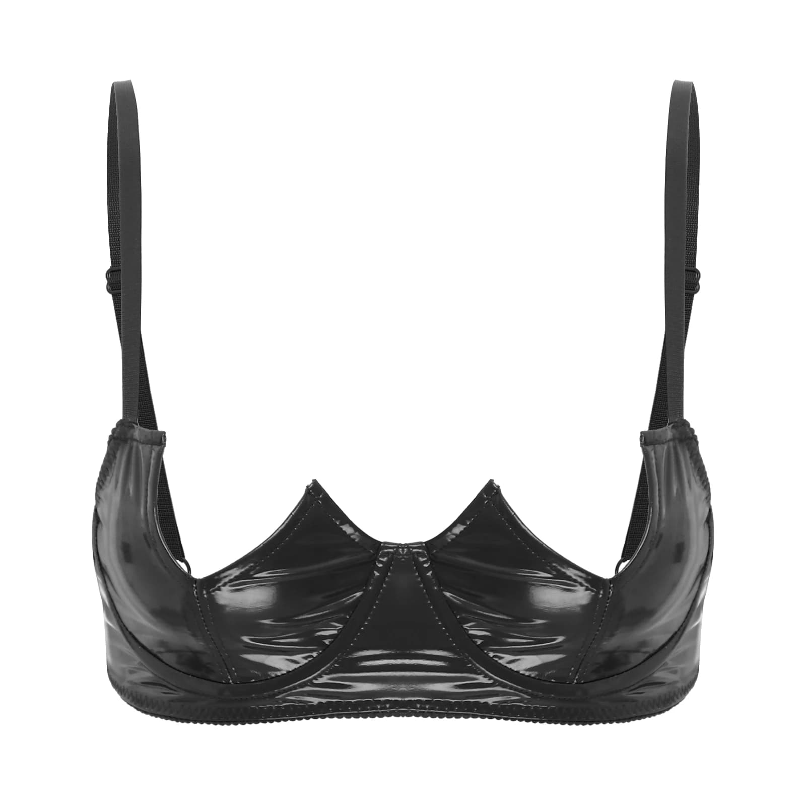 View bras with bare breasts in patent leather wet effect by women Bra with ferret with V neck in latex Top push up with open breast Clubwear