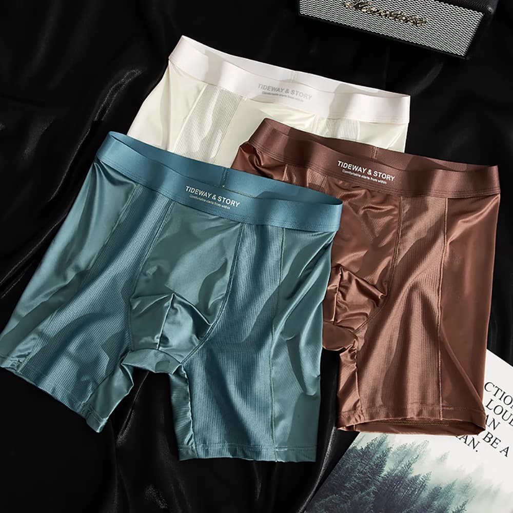 3PCS/Pack Luxury Satin-like Boxers Man Cool Ice Silk Antibacterial Breathable Quick-dry Underwear High Elastic Lengthen Panties