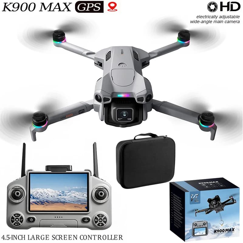 K900 Max Drone Kit 4.5" Screen Remote Controller GPS Return-to-Home RC Drone Real-time FPV AirDrop 4-Way Obstacle Avoid Drohnen