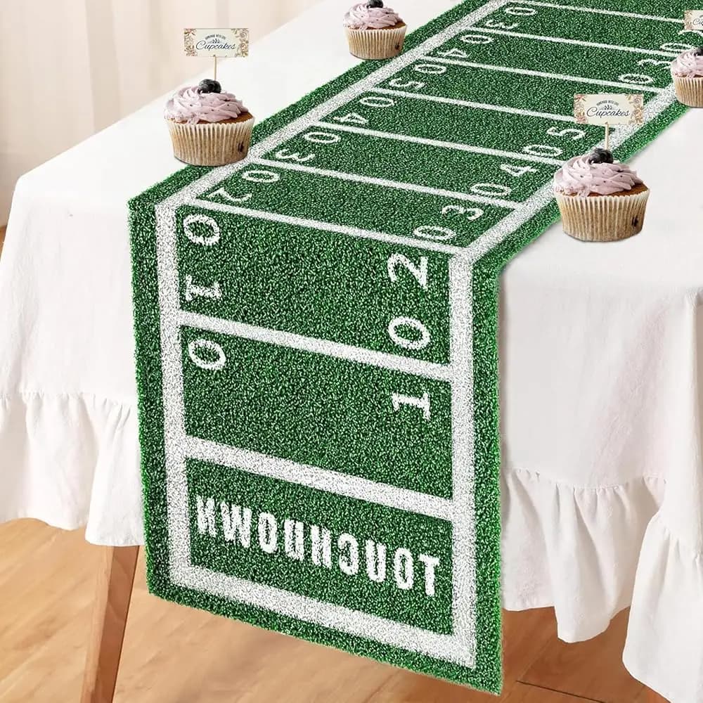 Tovaglia da Tavolo a Tema Calcio 16 x 59 Pollici, Tappeto Rettangolare Verde Touchdown in Erba Sintetica per Compleanno a Tema Calcio
