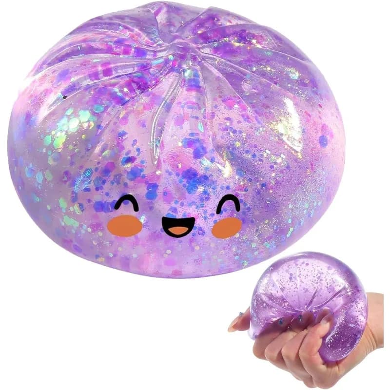 Dumpling Squishes Stress Balls with Steamer, Cute Anxiety Relief Toy, Soft Squeeze Decompression Dough for Adults, Simulation Food Squishies Bun (Purple)