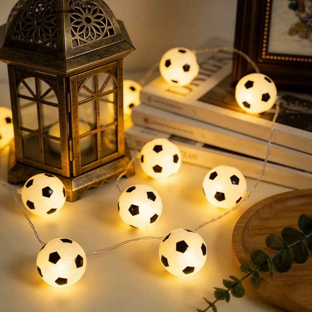 1PC 1.5M10LED Luci fatate a LED a tema calcio, luci a stringa a forma di pallone da calcio per decorazioni per feste sportive, pareti della cameretta dei bambini, alimentate a batteria