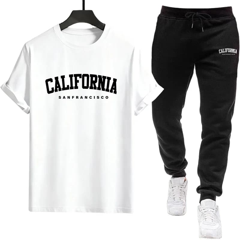T-shirt da uomo Tuta stampata Casual Manica corta Sport all'aria aperta Jogging Abbigliamento uomo T-shirt monopezzo Pantaloni Primavera Estate