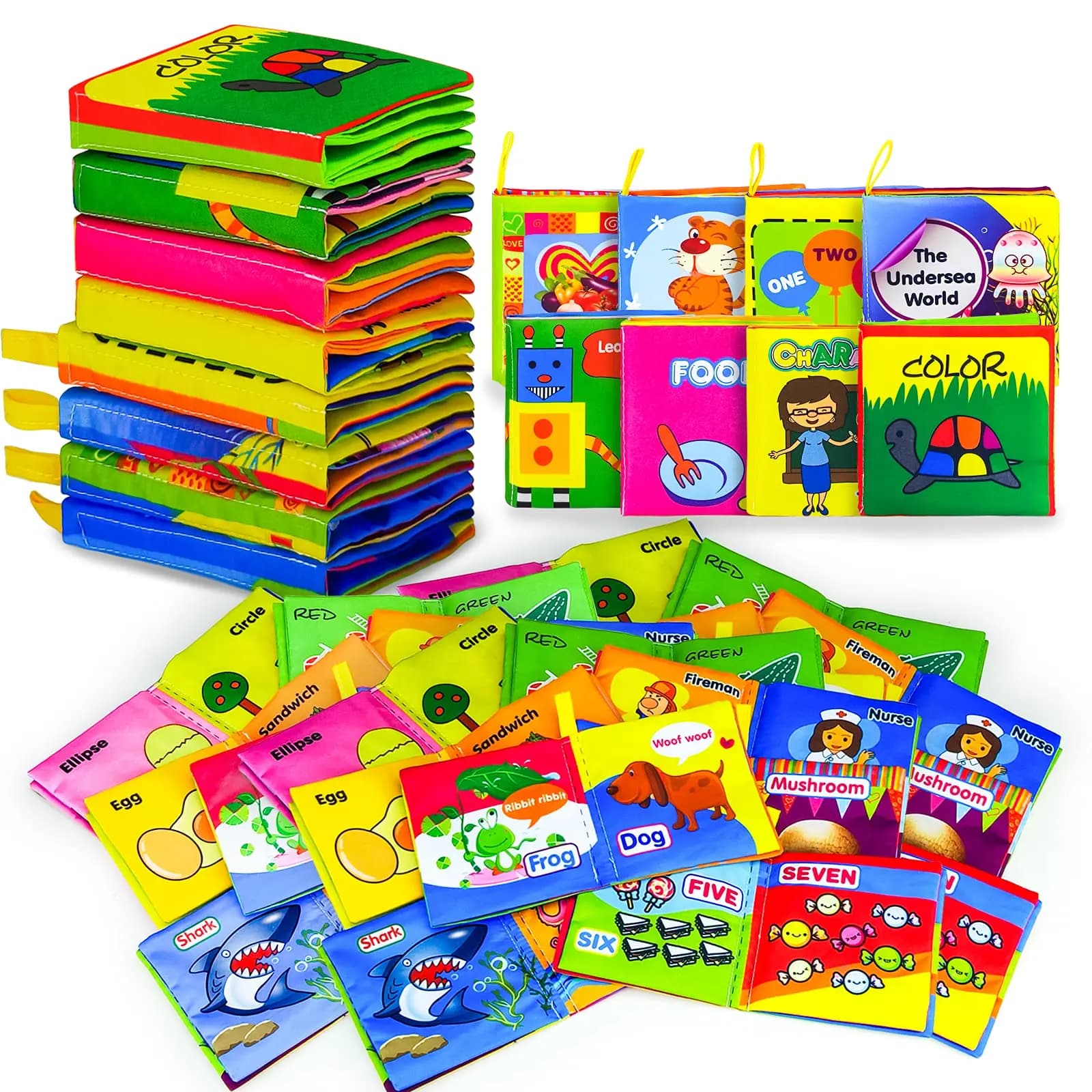 Libro di stoffa per bambini Sviluppo dell'intelligenza Apprendimento morbido Cognizzare Libri di lettura Letture di giocattoli educativi precoci 0-12 mesi Sonaglio