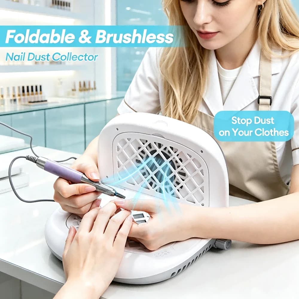 Foldable Nail Dust Collector 5000RPM Strong Suction Dual-Sided Dust Collection Dual Brushless Turbine Vacuum Nail Dust Extractor