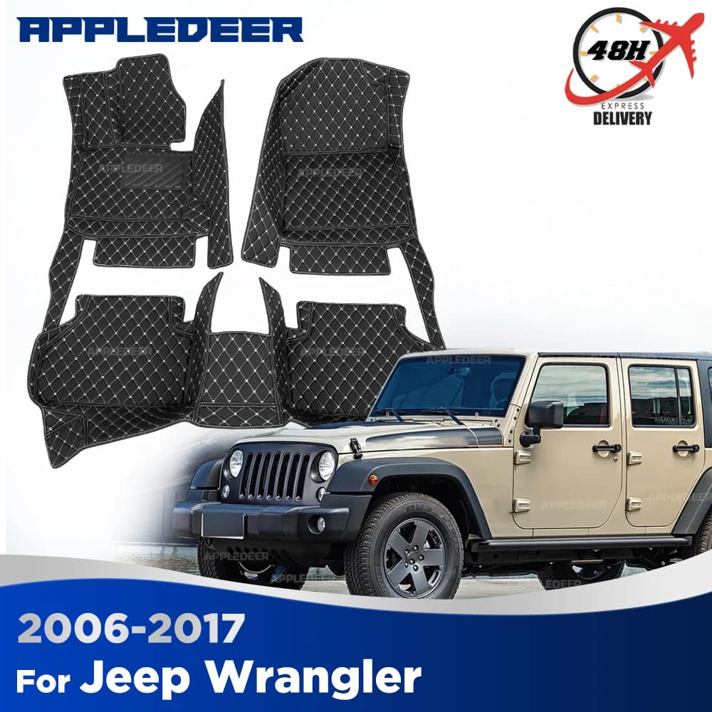 Tappetini per Auto Personalizzati per Jeep Wrangler 4 Porte 2006-2017 2016 2015 2014 2013, Accessori Interni