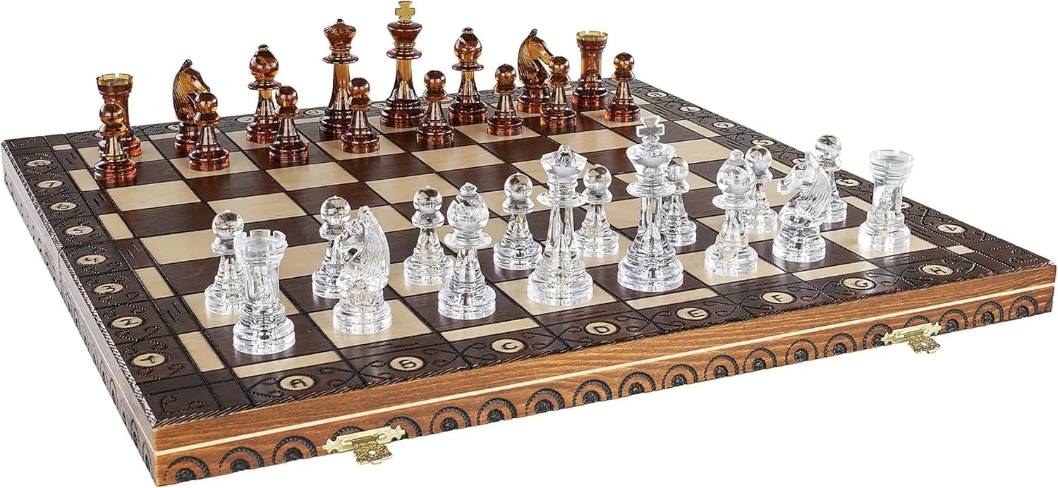 Amber 6EF Handmade Wooden Chess Set 21 inch table with chess - Box holders to store all pieces