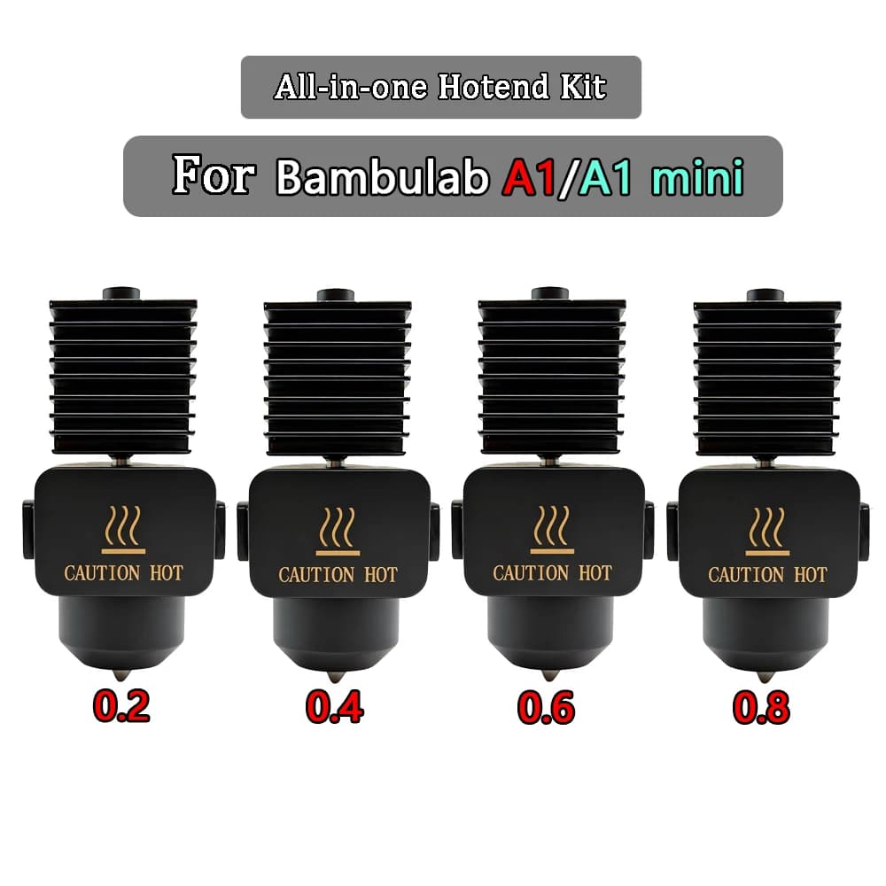 Kit Hotend All-in-One per Bambu Lab A1/A1 Mini con Ugello in Acciaio Temprato da 0.4/0.6/0.8mm per Sostituzione Hotend BambuLab A1