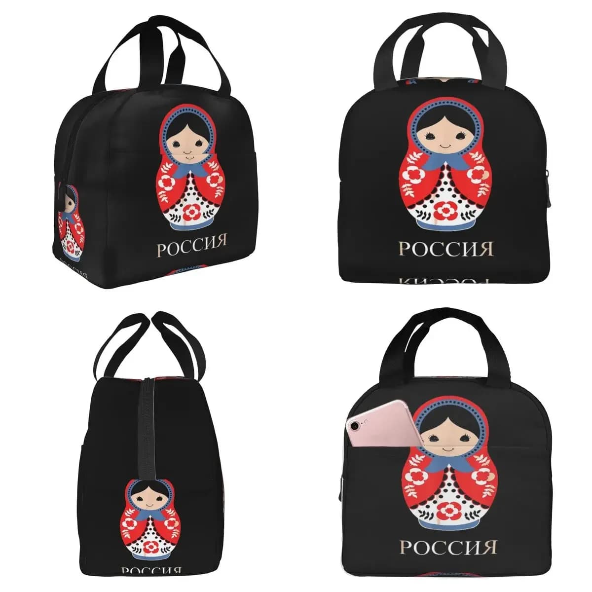 Russian Doll Matryoshka Insulated Lunch Bag for Women Office Cooler Thermal Food Box Tote Leakproof Lunch Boxes Container