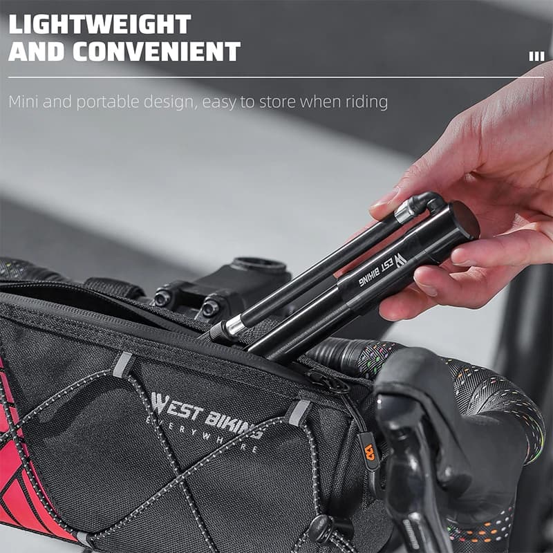 WEST BIKING Mini Portable Bike Pump 130PSI 6063 Aluminum Alloy Bicycle Hand Air Pump Schrader Presta Universal for MTB Road Bike