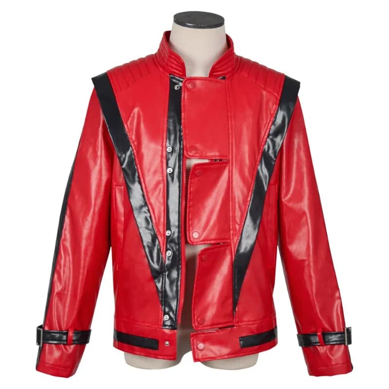 Costume da Cosplay Pop Michael: Giacca Rossa Classica, Camicia, Parrucca con Cerniere e Finiture Nere, Outfit da Uomo per Spettacoli e Halloween