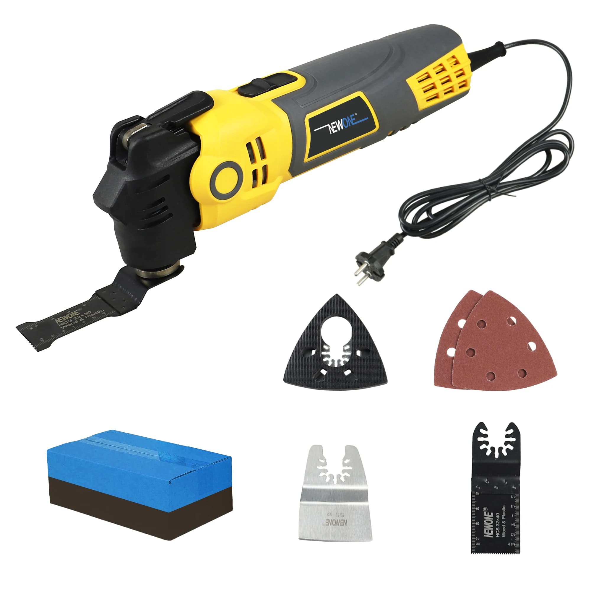 Strumento oscillante a sgancio rapido universale resistente agli urti giallo da 500 W adatto per segare e lucidare legno, metallo, vetro