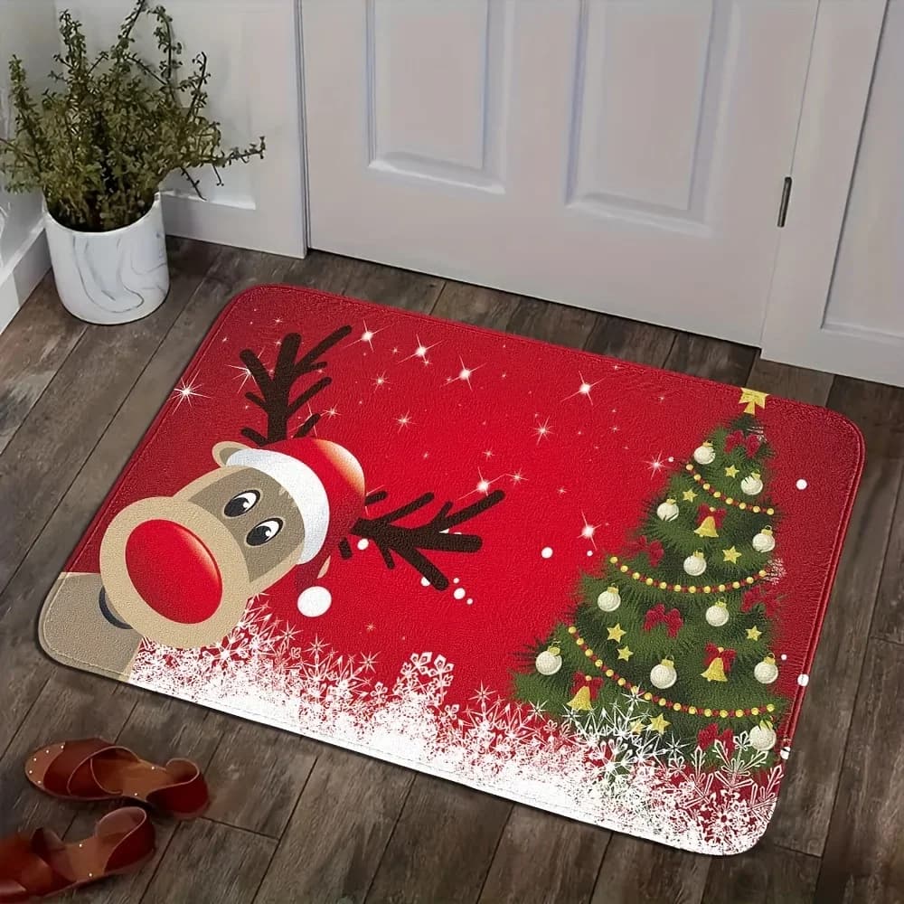 VIKAMA Christmas Reindeer Welcome Mat for Home Decoration in Living Room, Kitchen and Carpet Christmas Decorations