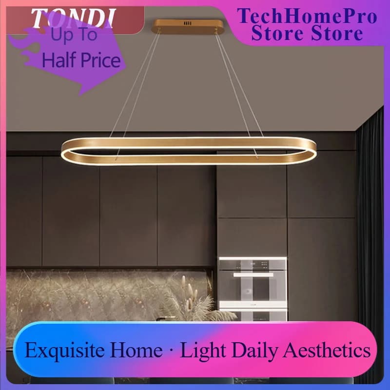 TechHPNordic LED Restaurant Chandelier Ring Aluminum Chandelier Suitable For Kitchen Restaurant Hanging Chandelier Lustre Lighti
