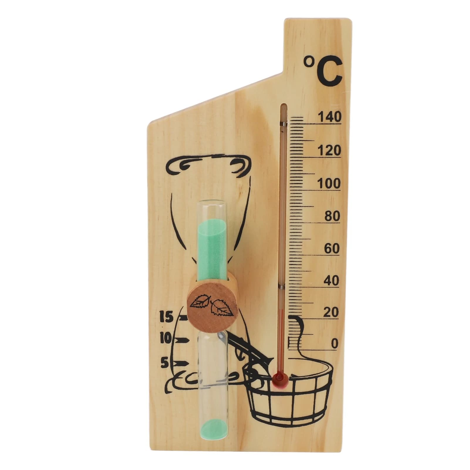 Termometro a Clessidra per Sauna da 0 a 140 Gradi Celsius, Misuratore di Temperatura per Sauna, Timer a Sabbia Dorato da 15 Minuti in Legno per Hotel