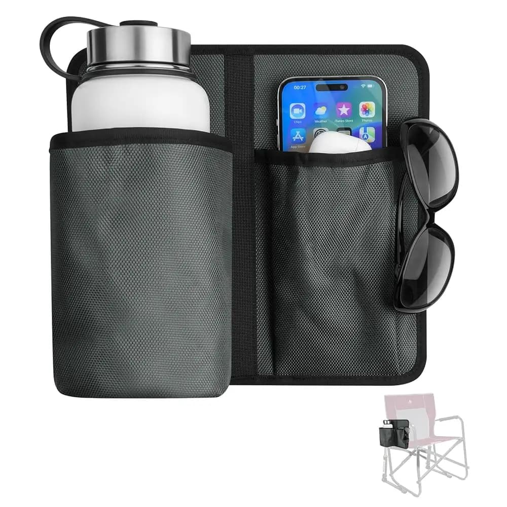 Portabicchieri e Portatelefono per Sedia da Campeggio, Supporto Universale in Nylon per Bottiglie d'Acqua per Sdraio da Patio, Spiaggia, Pieghevole