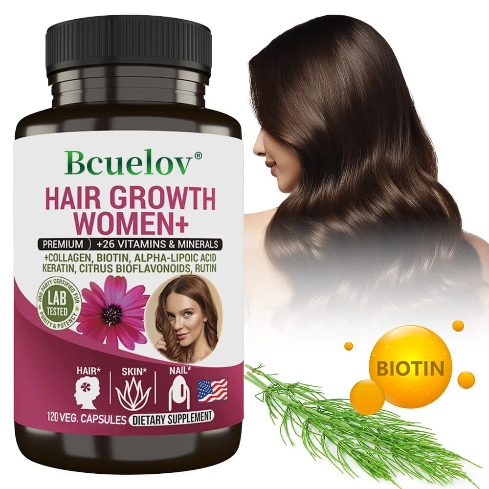 Capsules for supplement for women's hair growth with multivitamins, collagen and biotin for thicker hair, fuller, nails and skin health