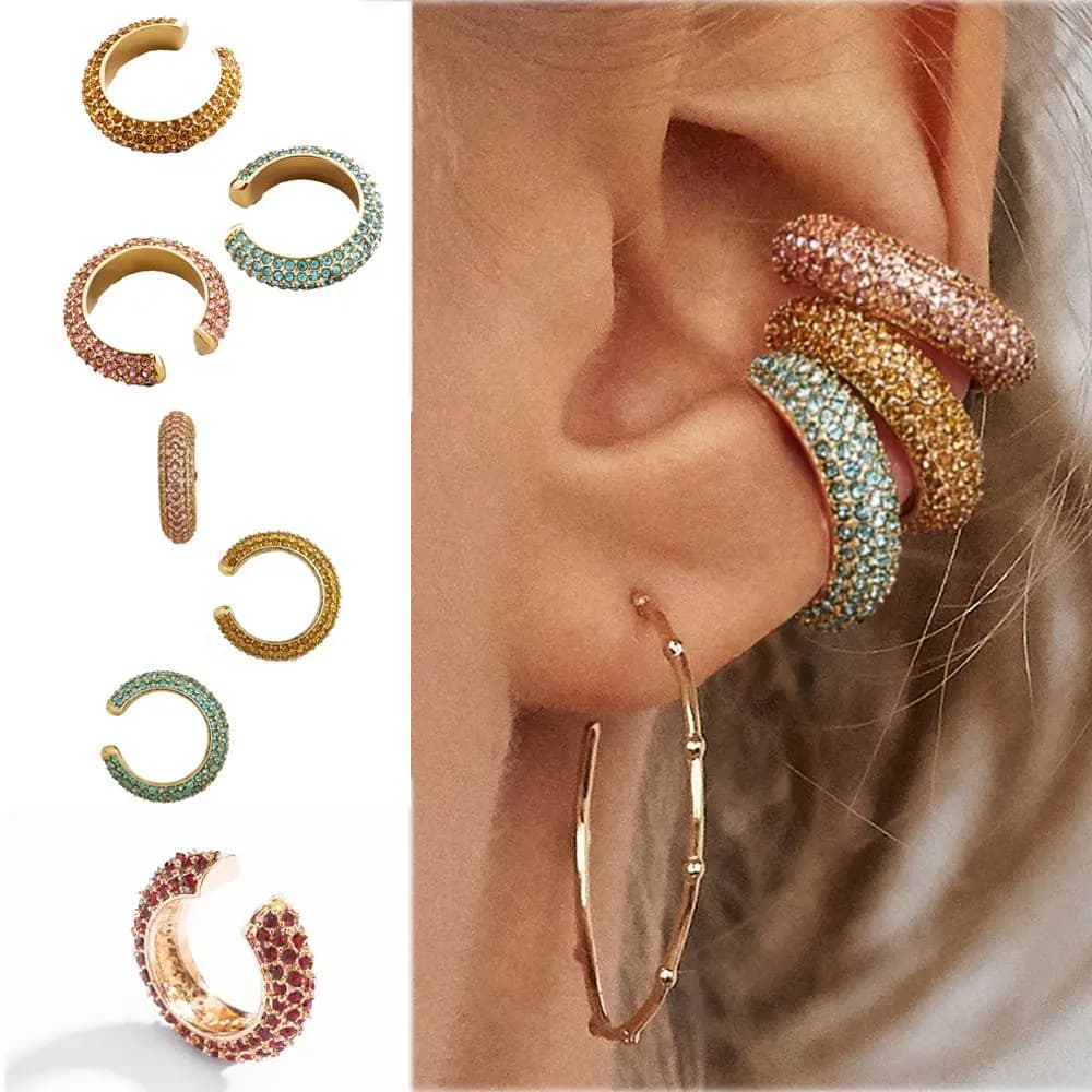 Accessori Gioielli per Feste, Orecchini Senza Piercing, Orecchini a Clip con Zirconia Cubica, Ear Cuff con Strass