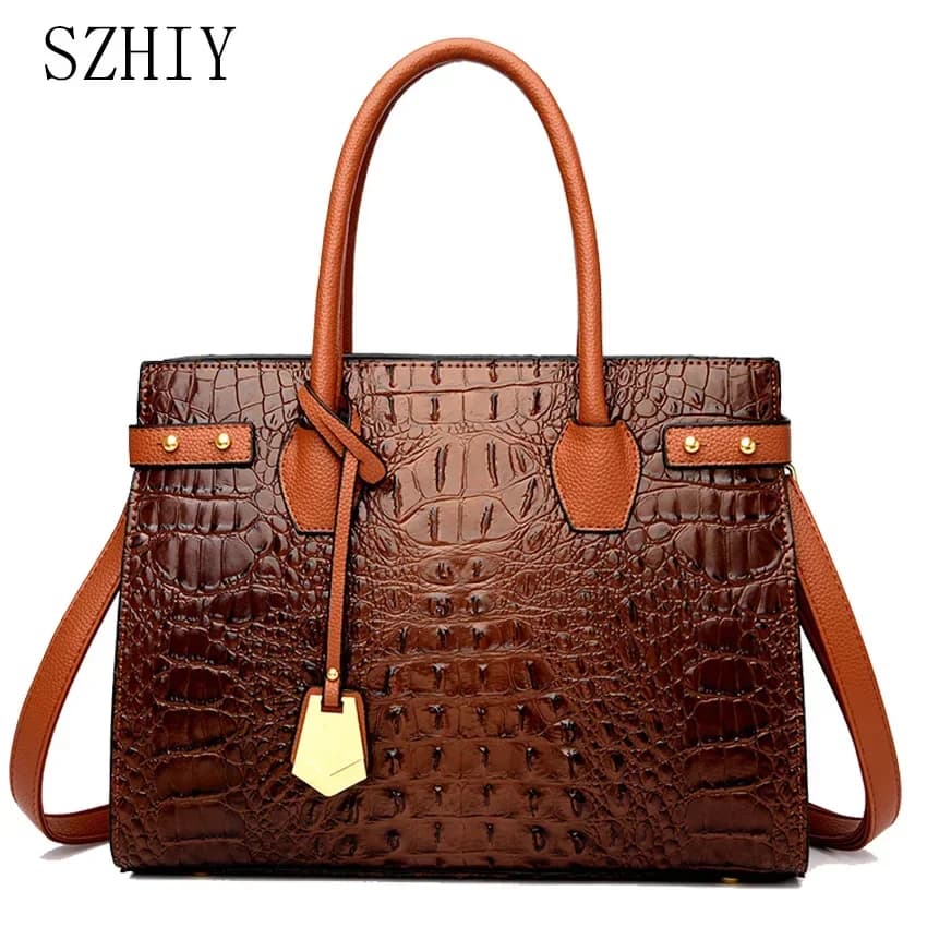 Crocodile Pattern Leather Handbag Luxury Designer Women Crossbody Shoulder Bag High Quality Retro Fashion Luxury Handbags Belt