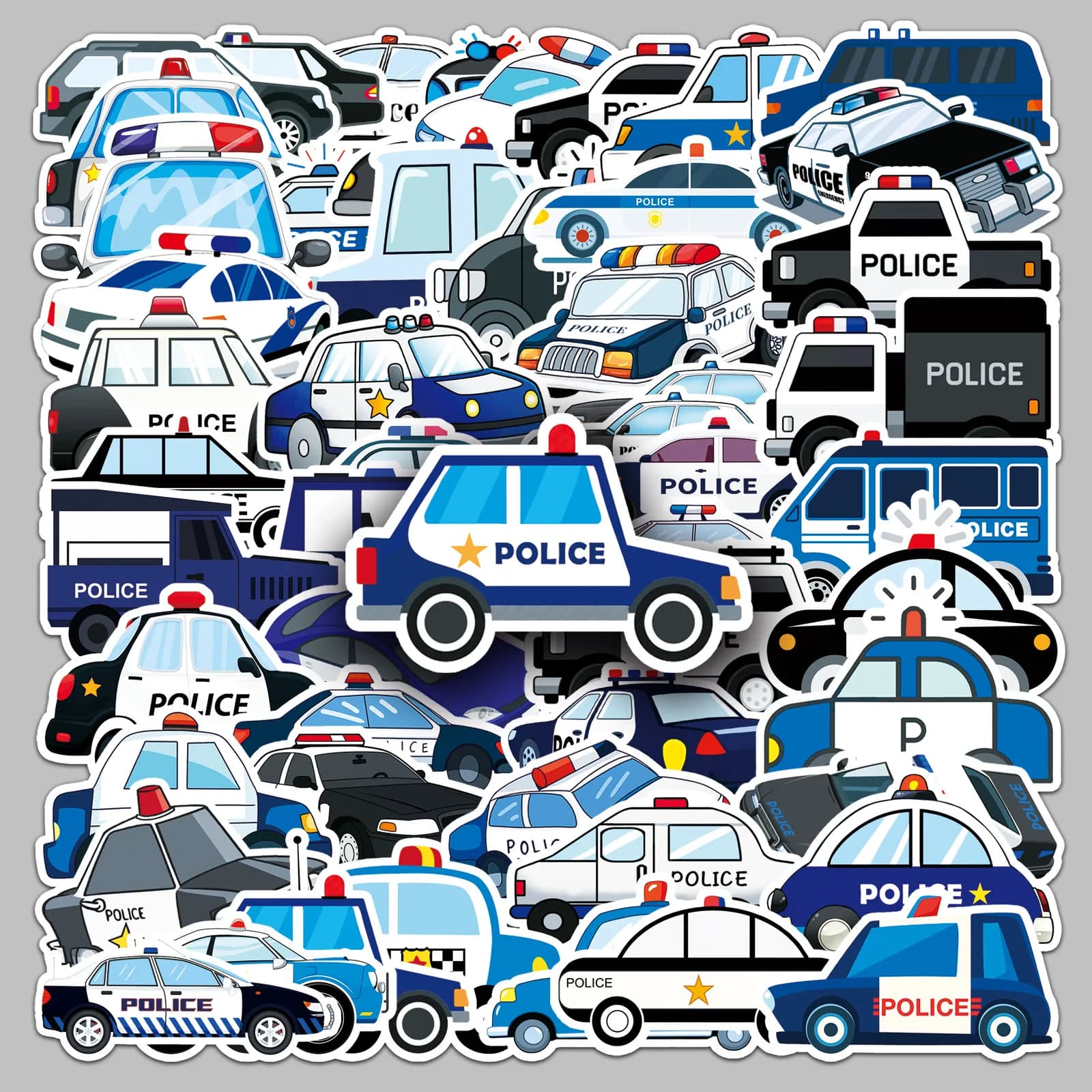 50 pezzi di cartoni animati per auto della polizia a tema adesivi graffiti adesivi per bagagli giocattoli per bambini ragazzo bomboniere per feste di compleanno baby shower borsa per regali