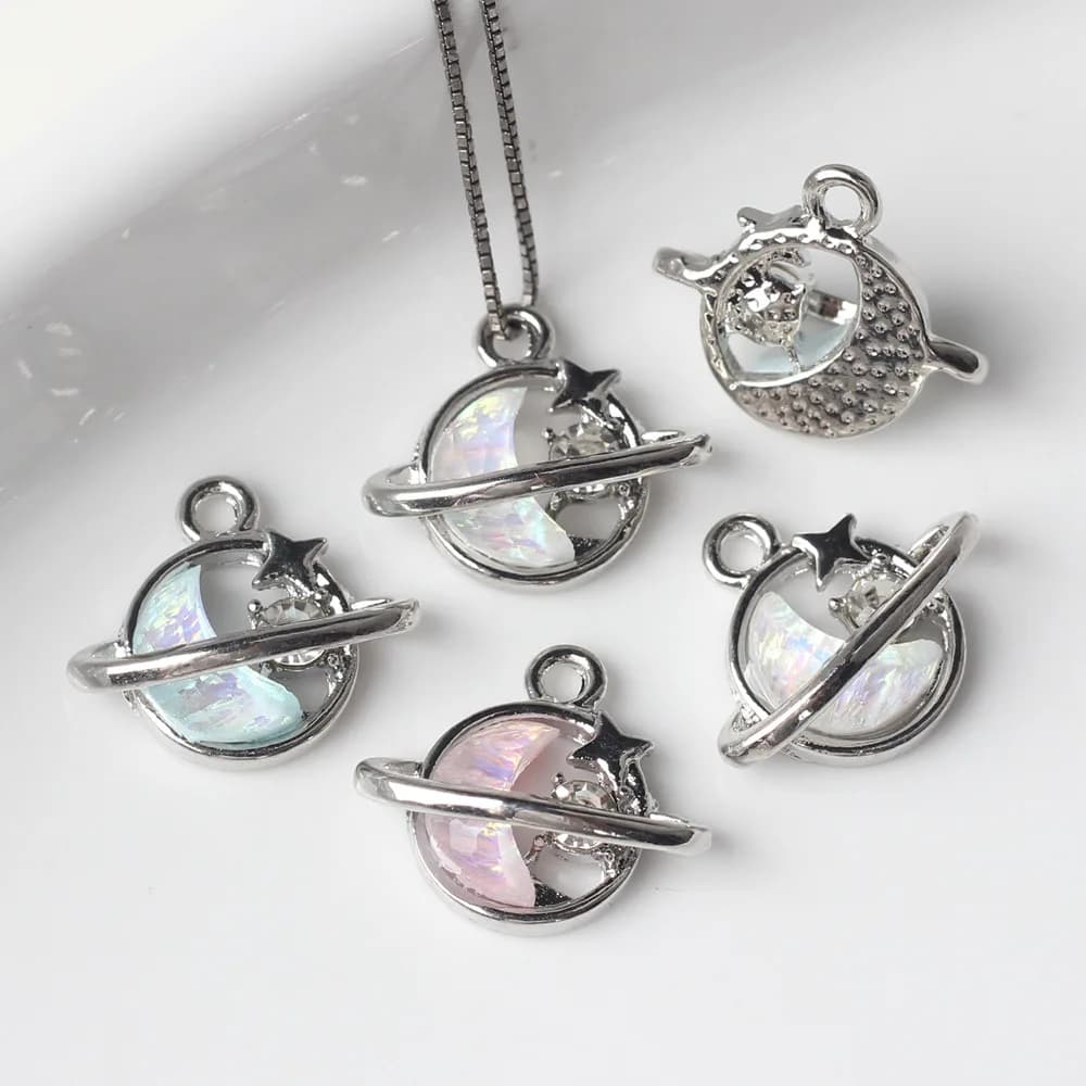 10 pcs/lot 13*15MM In Zinc Alloy Rhinestones Resin Inlaid Moon Planet Pendants and FAI Pendants FROM YOU Bracelet Necklace Accessories