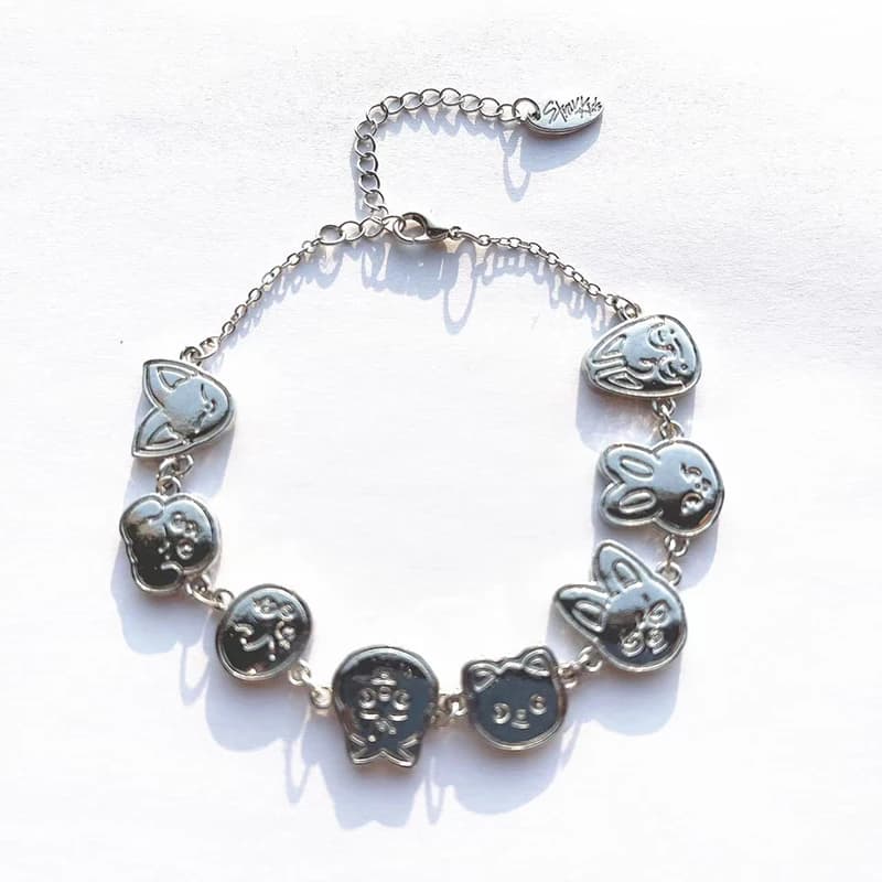 Stainless Steel Bracelet with Rhinestone Characters for Fan SKZOO: Wolfchan, Leebit, Dwaekki, Hanquokka, Jiniret, Bbokari, Puppym - Gift