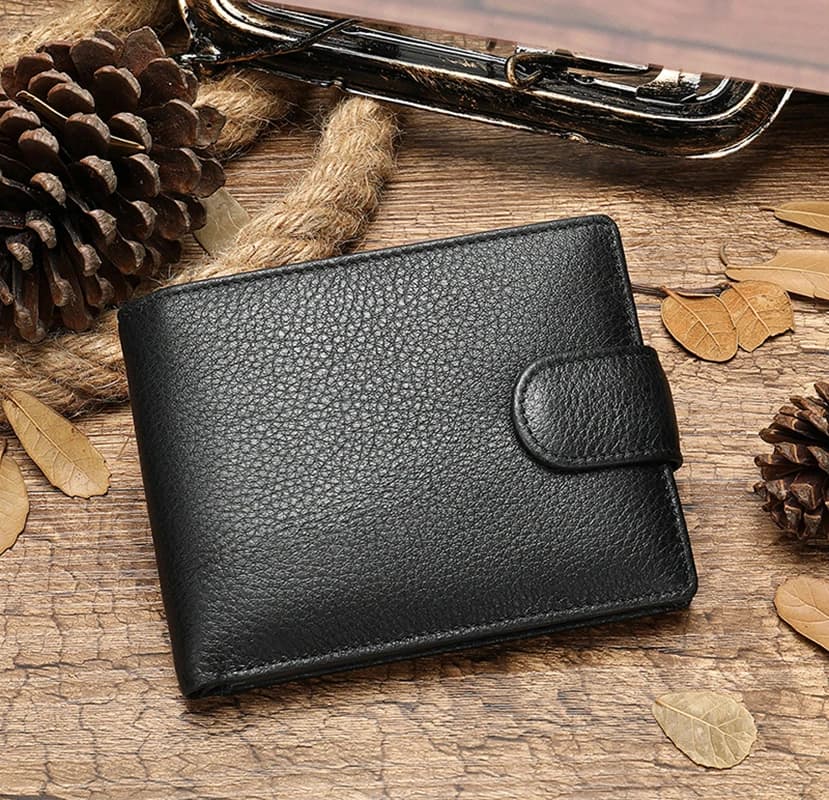 Luufan portafoglio corto in morbida pelle genuina nero uomo donna porta carte di credito con blocco RFID portamonete portamonete Business pochette