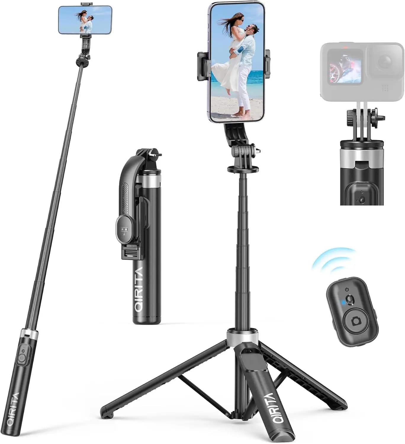 Bastone Selfie Estensibile da 51 Pollici con Telecomando, Supporto per Telefono in Lega di Alluminio per Smartphone e Fotocamere