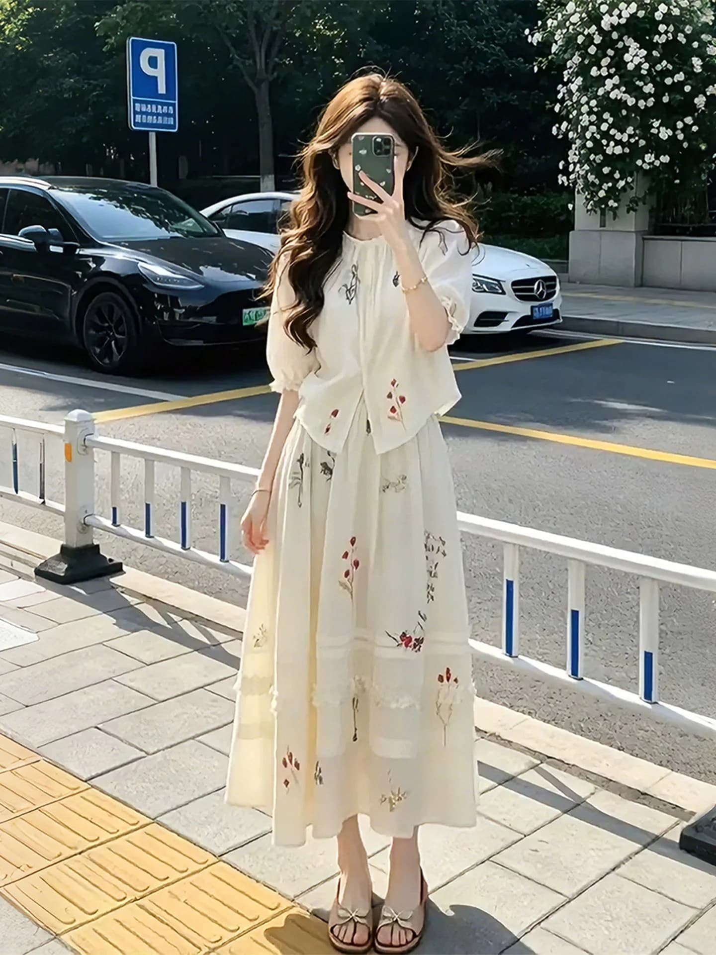 Summer Floral Print Shirt Top And High Waist Skirt Set plus Size Women's Fashionable Beautiful Unique Co-Ordinate Outfit Ense...