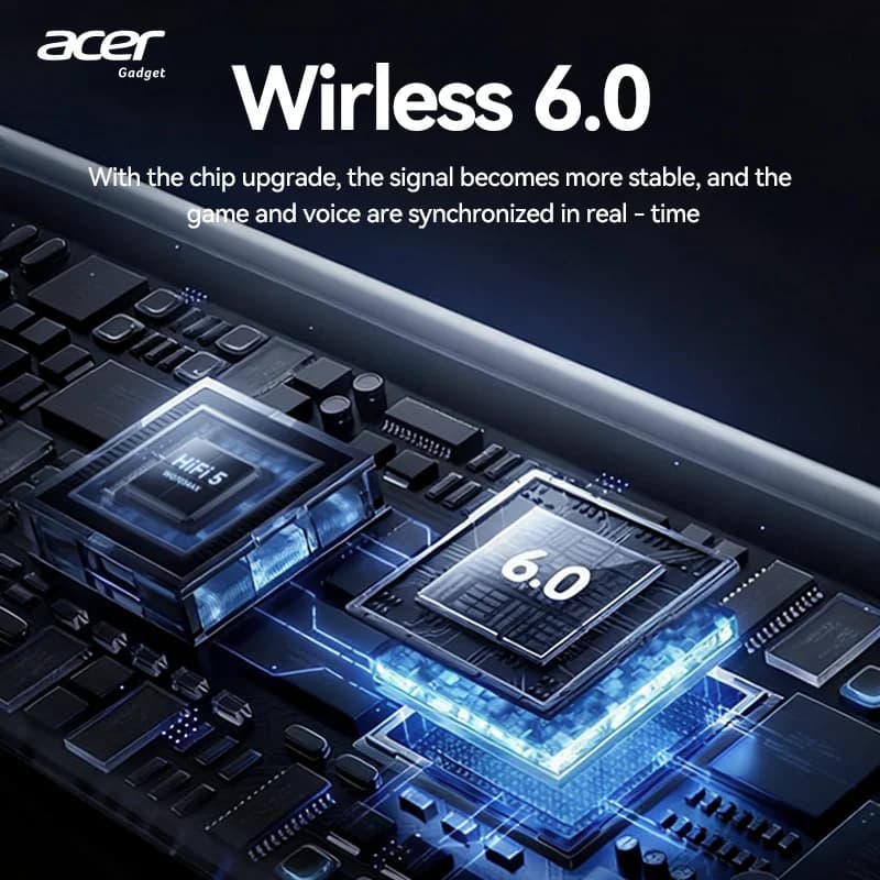 Acer OHR617 Auricolari wireless Bluetooth 6.0 Open Ear a bassa latenza per gaming, cuffie stereo HiFi per lo sport