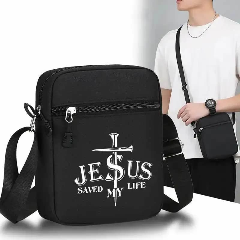 Borsa a Tracolla con Scritta 'Jesus Saves My Life' per Adolescenti e Chiesa, Nera con Lettere Bianche, Pochette da Viaggio con Motivo, Accessorio