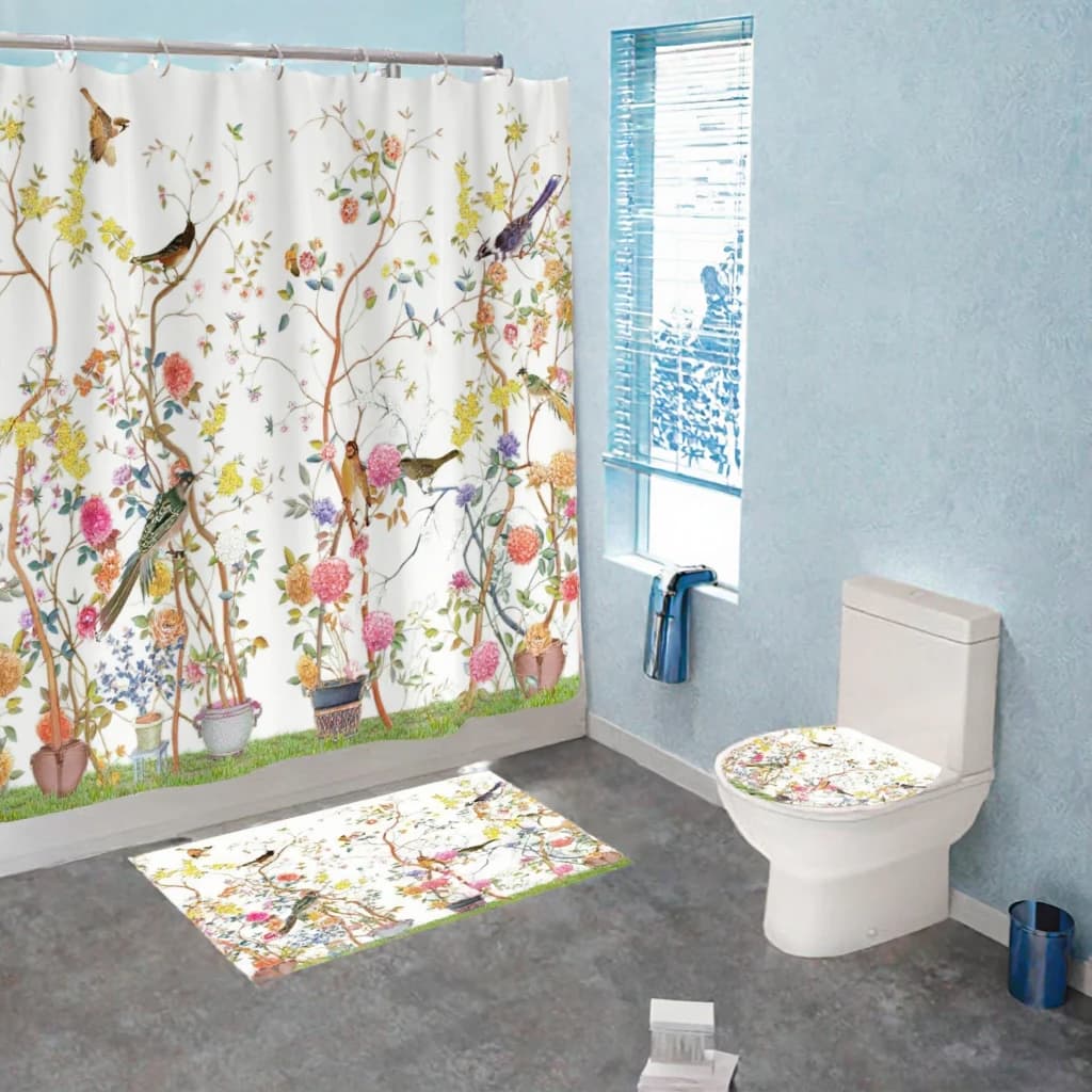 OEM Modern Design 3D Digital Printing Polyester Flower Series Bathroom Sets 3D Printed Designer Bathroom Shower Curtain Set