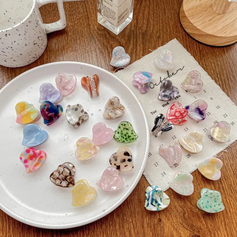 Sweet Heart Mini Acetate Shark Claw Clip, Elegant Side & Top Hair Accessory Translucent Delicate Acetate With Lovely Heart Shape