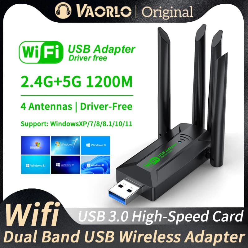 Adattatore WiFi USB Dual Band 1200Mbps 2.4G 5Ghz con 4 Antenne ad Alto Guadagno USB3.0 802.11AC Ricevitore Wireless ad Alta Velocità per PC e Laptop
