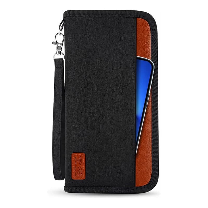 Portafoglio da viaggio porta passaporto ABQR, portafoglio per passaporto familiare con blocco RFID, organizer per documenti da viaggio unisex impermeabile nero