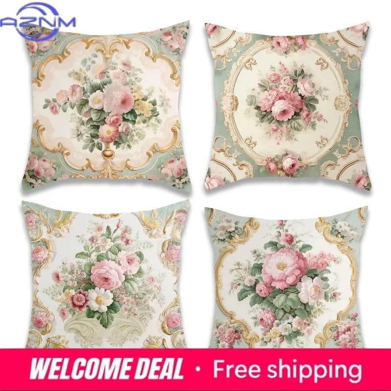 Rococo - style Luxury Floral PillowcaseBedroom Living Room Sofa Home Decor Polyester Cushion Cover with Zipper