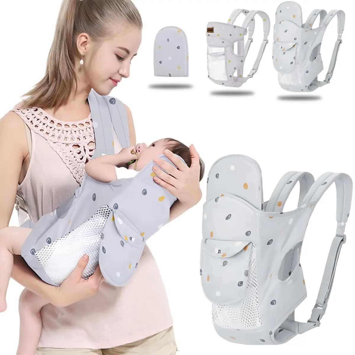 Baby Carrier Ergonomic Convertible Face-in Face-Out Front Back Carry for Newborn Toddler Enhanced Lumbar Support Lightweight